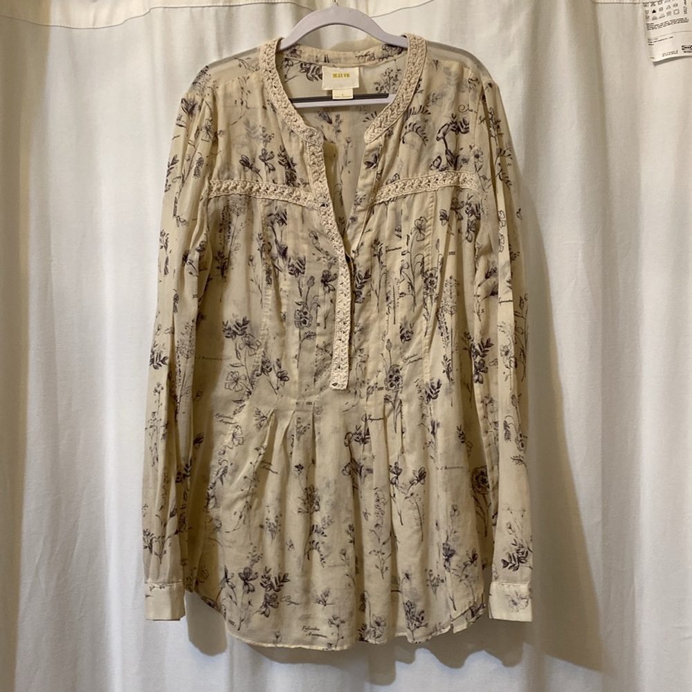 Anthropologie Maeve Abella Pintuck Floral Blouse